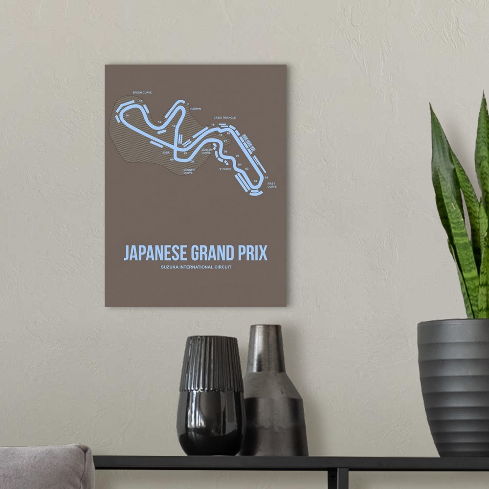A modern room featuring Minimalist Japanese Grand Prix Poster I