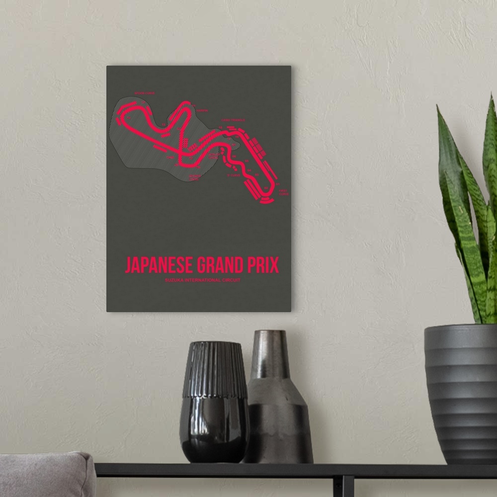 A modern room featuring Minimalist Japanese Grand Prix Poster III