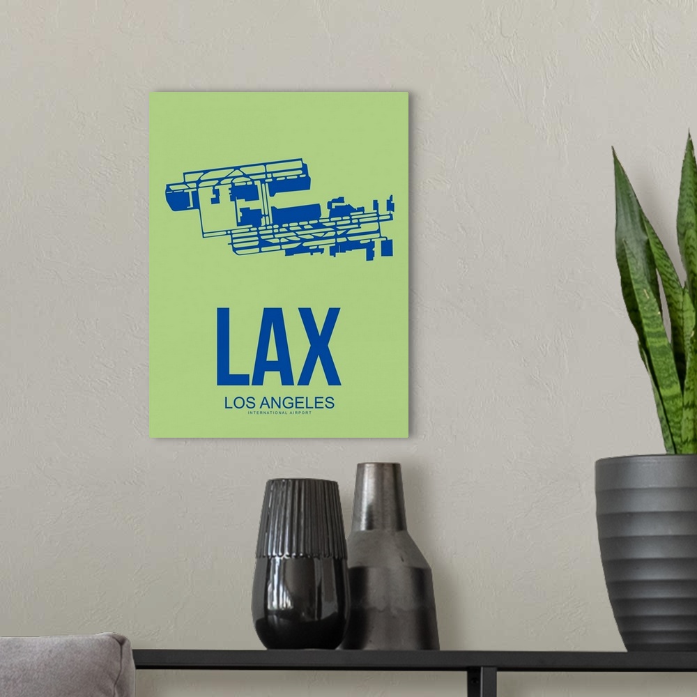A modern room featuring Minimalist LAX Los Angeles Poster I