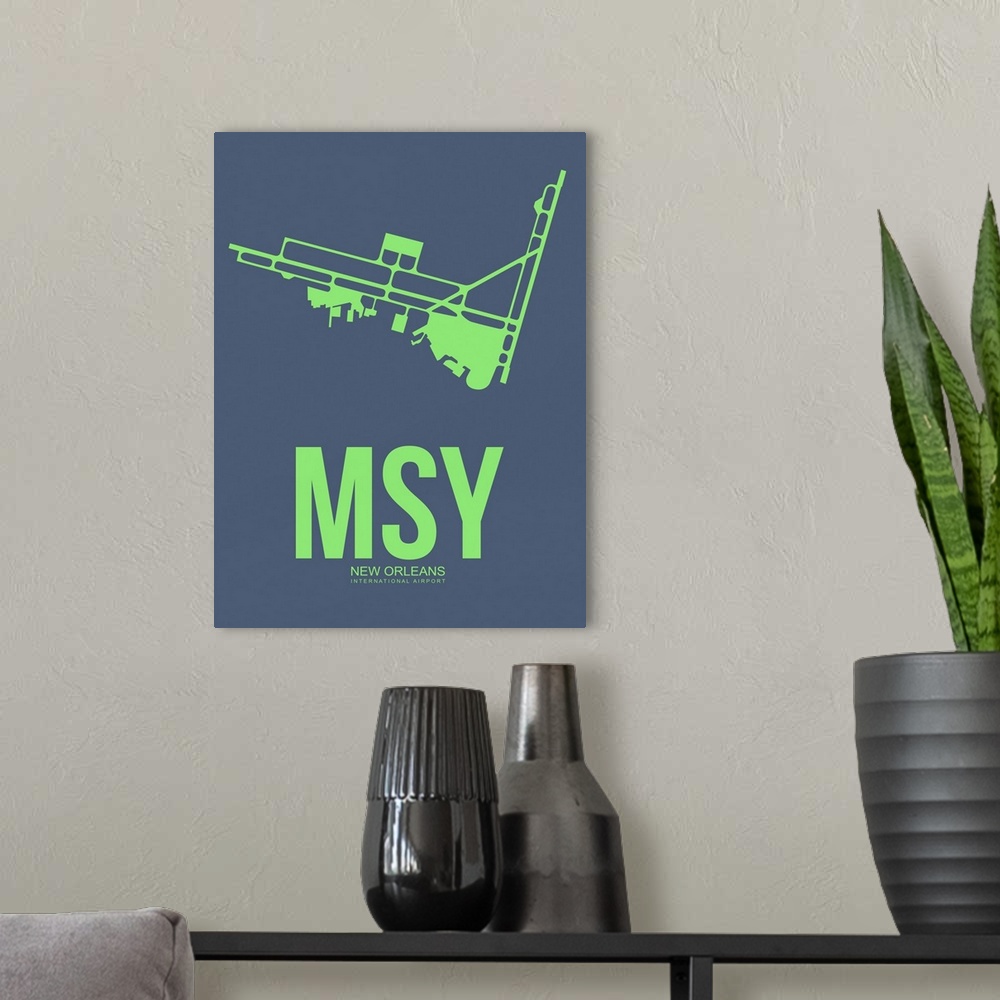 A modern room featuring Minimalist MSY New Orleans Poster II