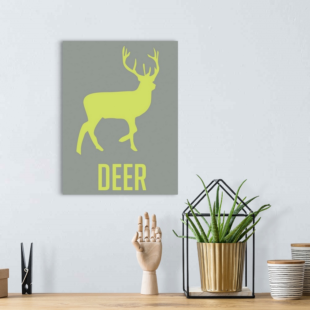 A bohemian room featuring Minimalist Wildlife Poster - Deer - Green