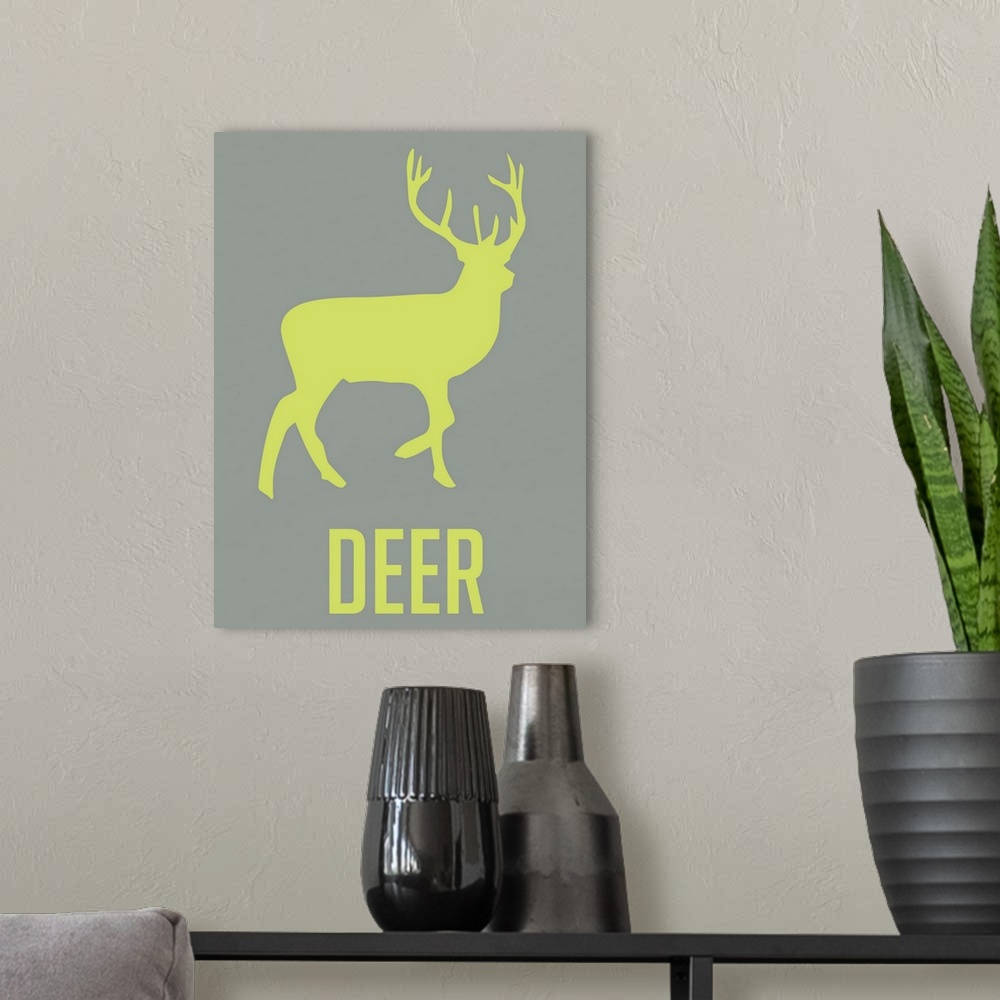 A modern room featuring Minimalist Wildlife Poster - Deer - Green
