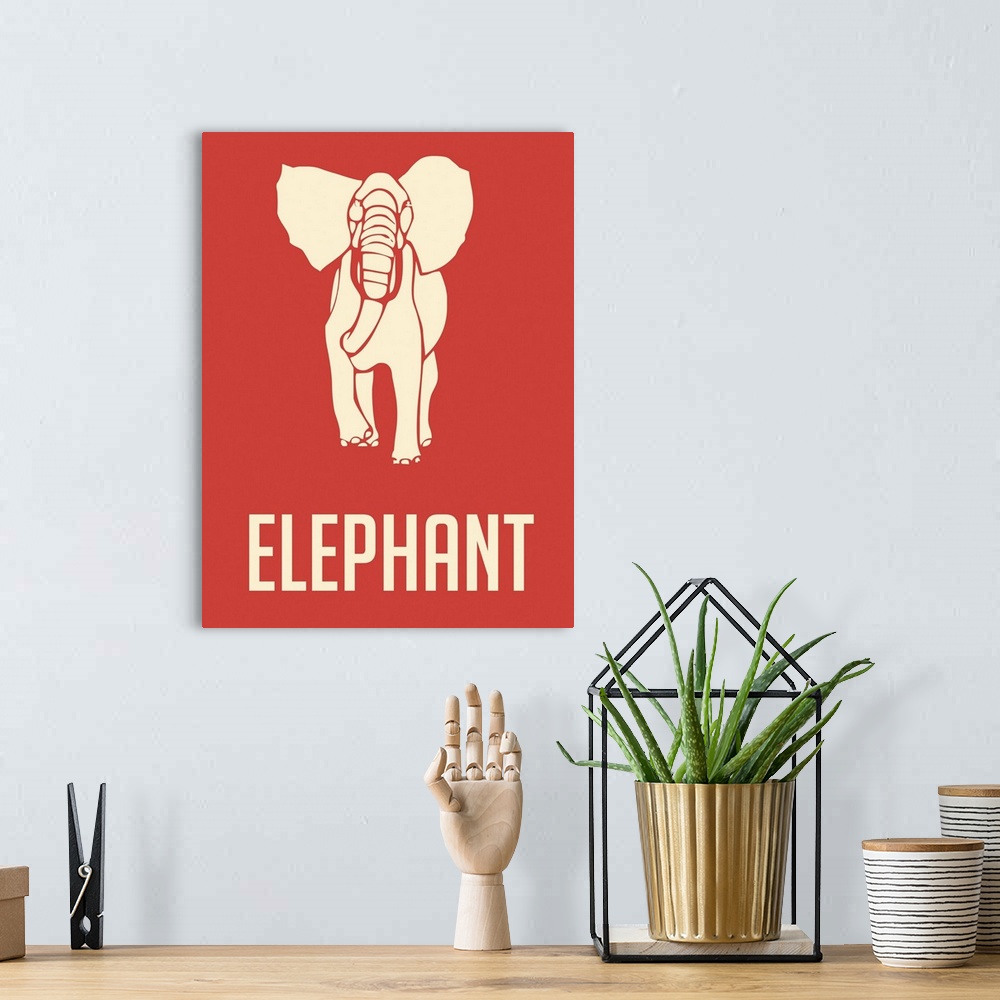 A bohemian room featuring Minimalist Wildlife Poster - Elephant - White