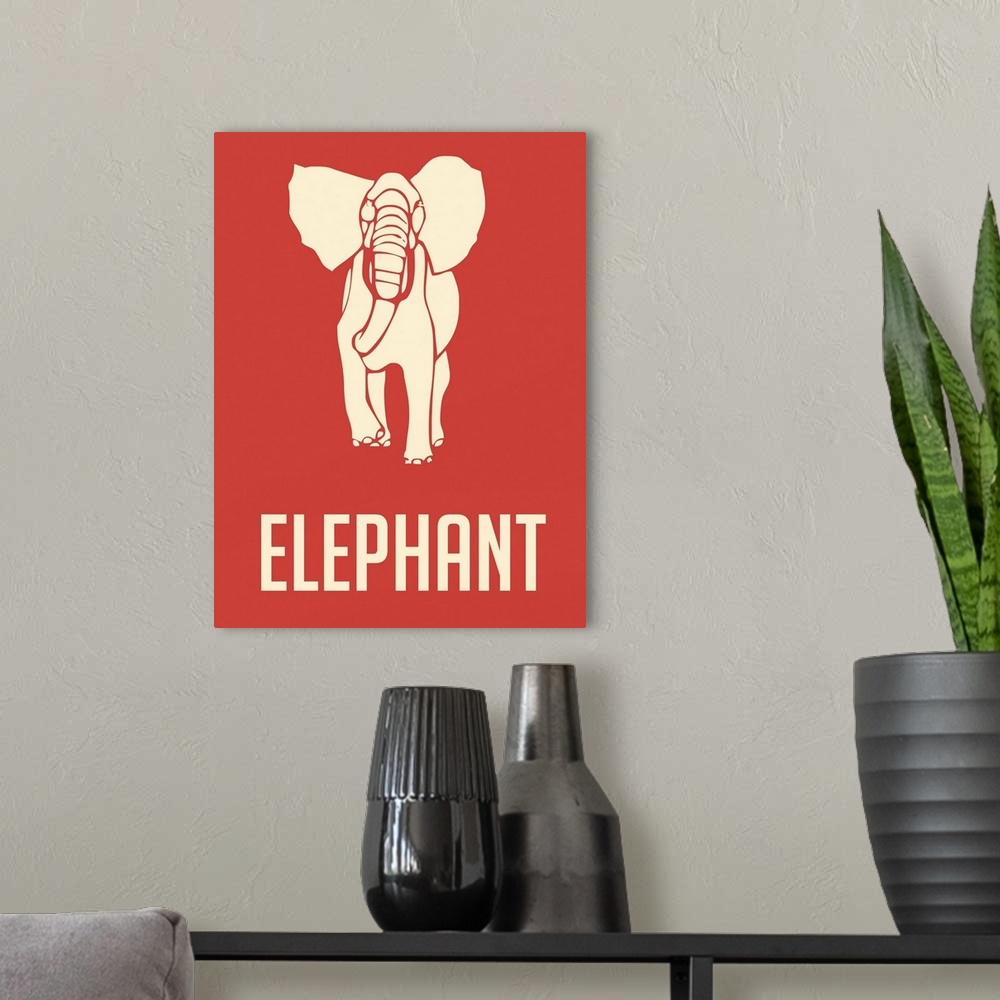 A modern room featuring Minimalist Wildlife Poster - Elephant - White
