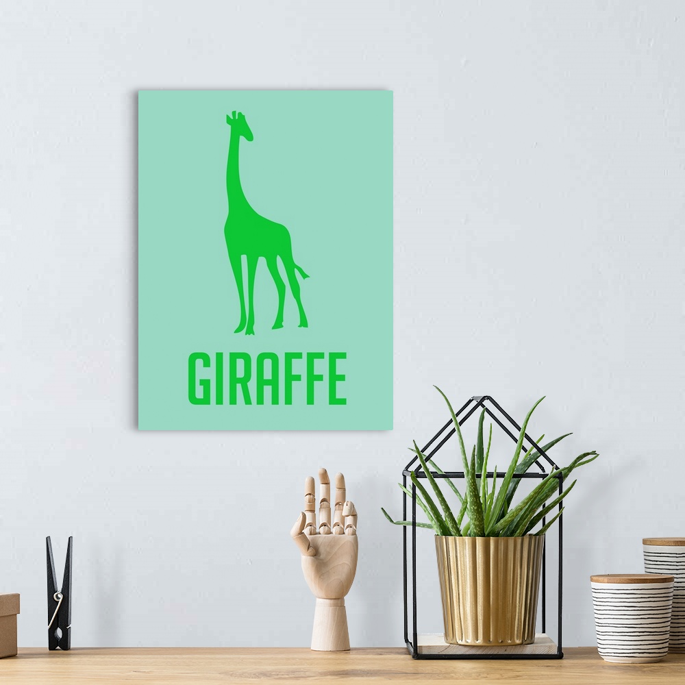 A bohemian room featuring Minimalist Wildlife Poster - Giraffe - Green