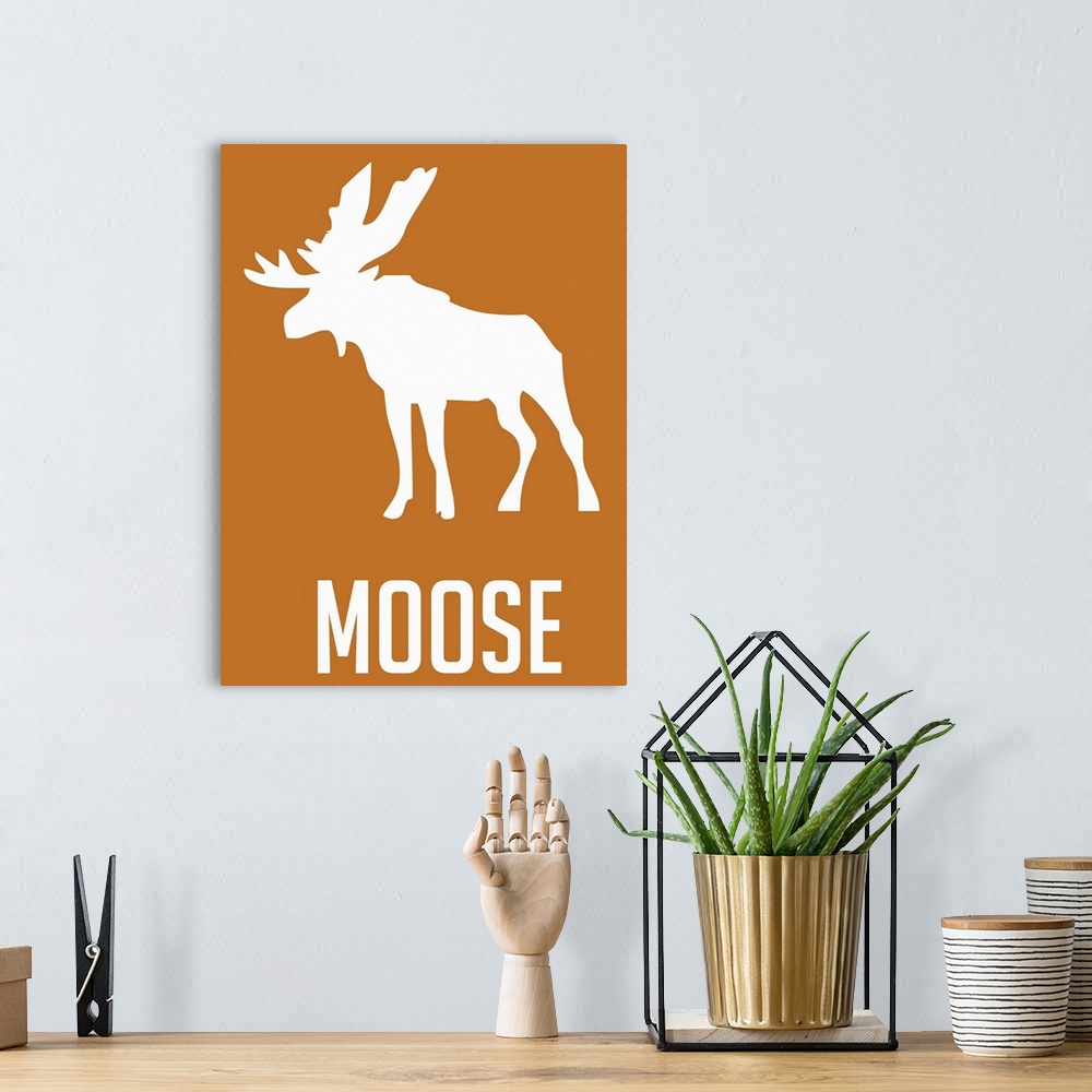 A bohemian room featuring Minimalist Wildlife Poster - Moose - White