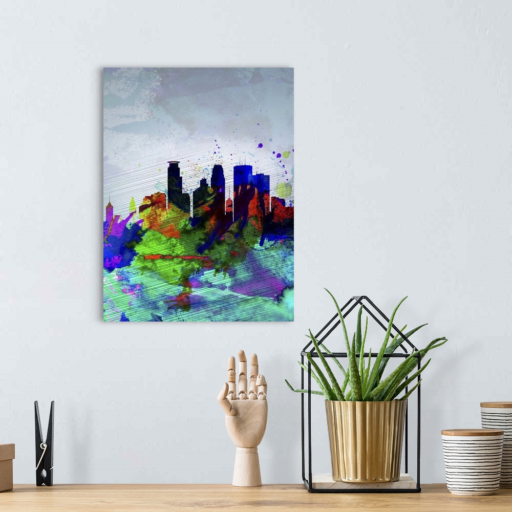 A bohemian room featuring Minneapolis Watercolor Skyline