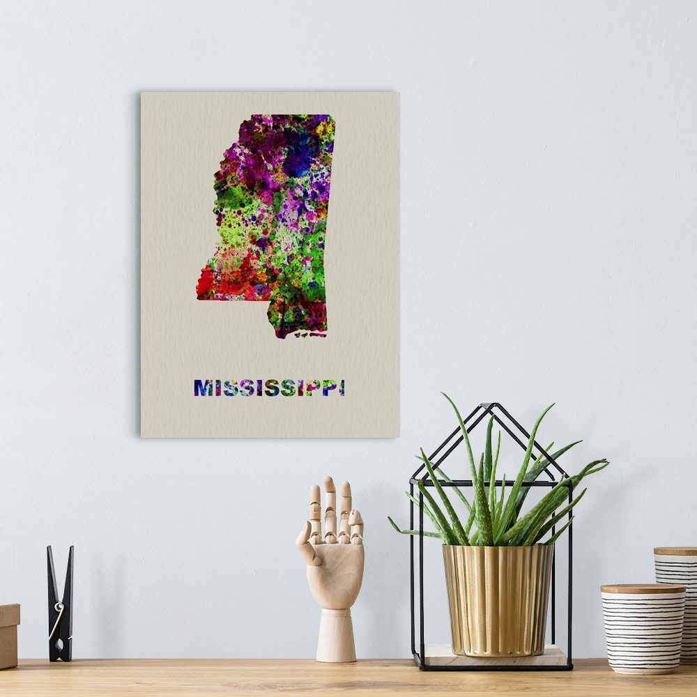 A bohemian room featuring Mississippi Color Splatter Map