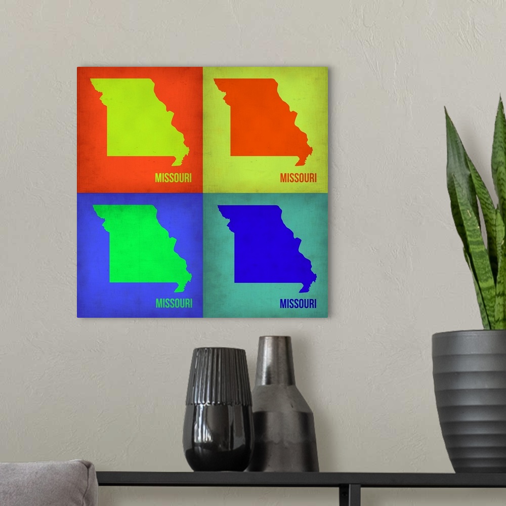 A modern room featuring Missouri Pop Art Map I
