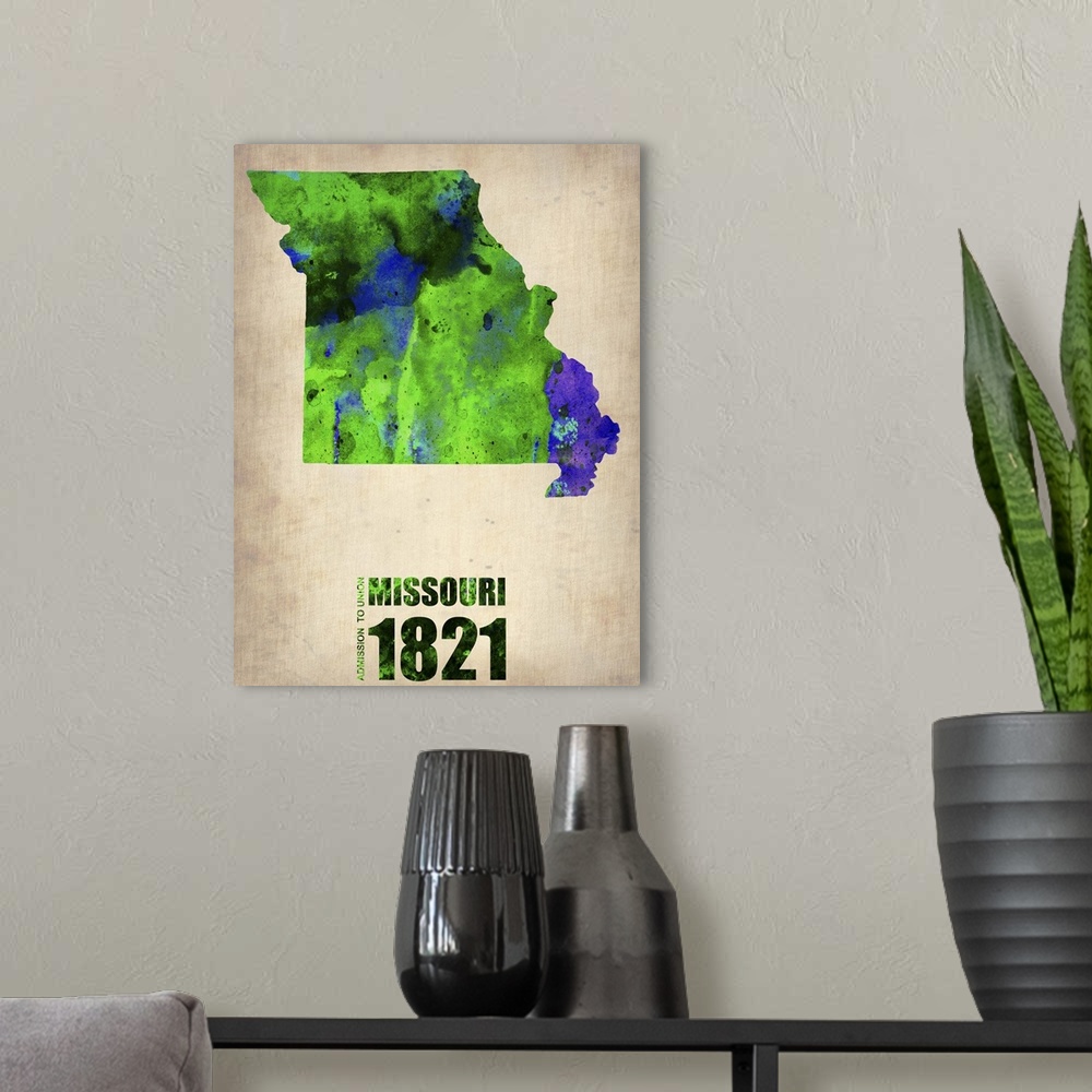 A modern room featuring Missouri Watercolor Map
