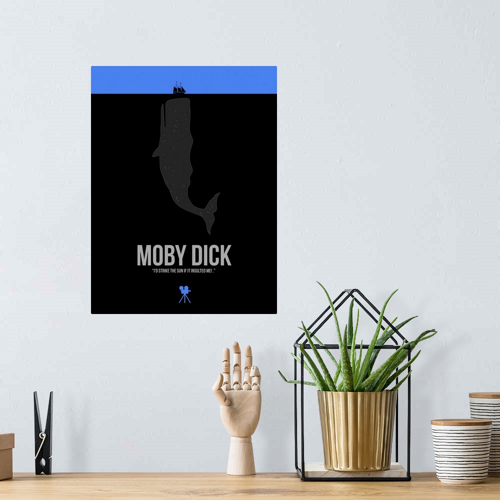 A bohemian room featuring Contemporary minimalist movie poster artwork of Moby Dick.