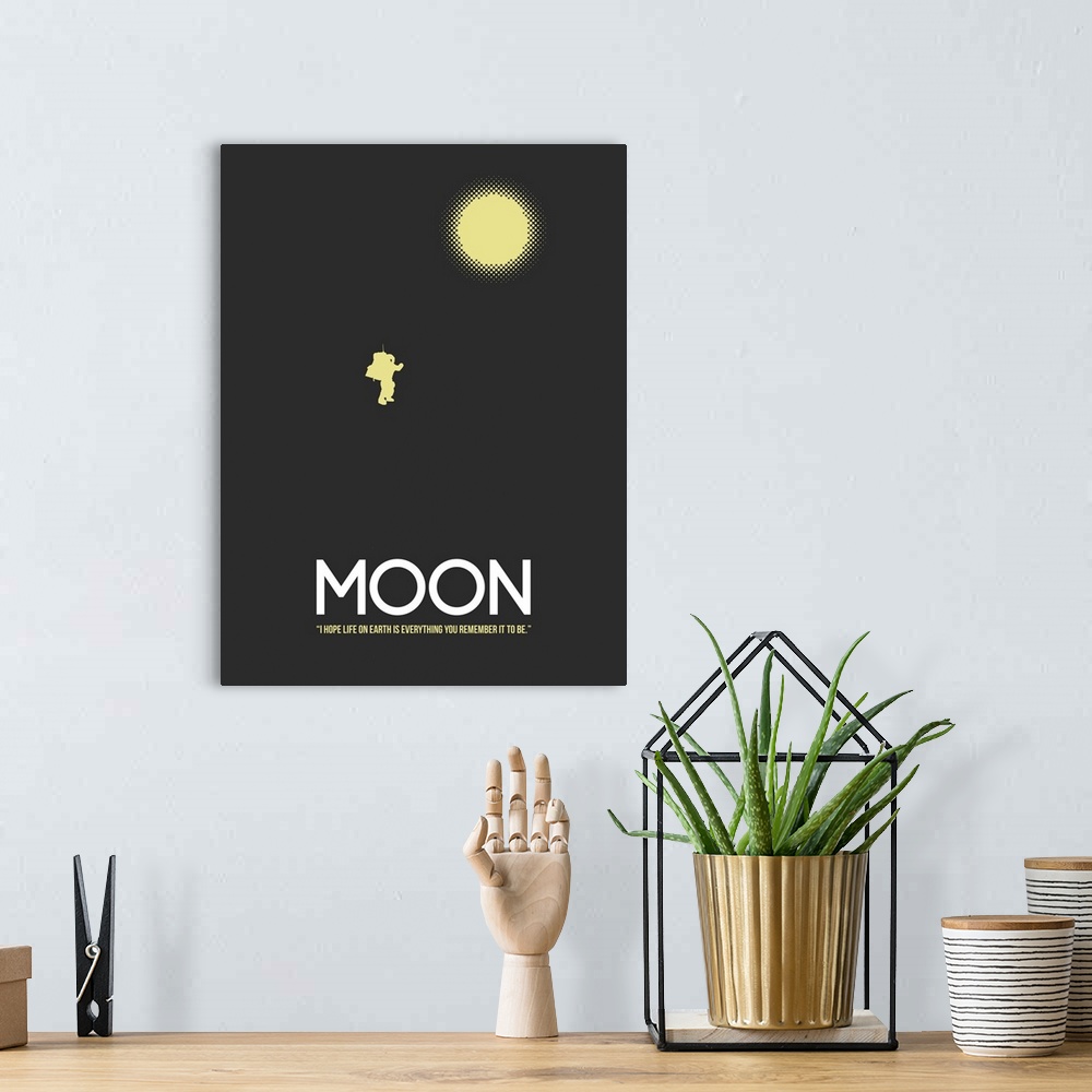 A bohemian room featuring Contemporary minimalist movie poster artwork of Moon.
