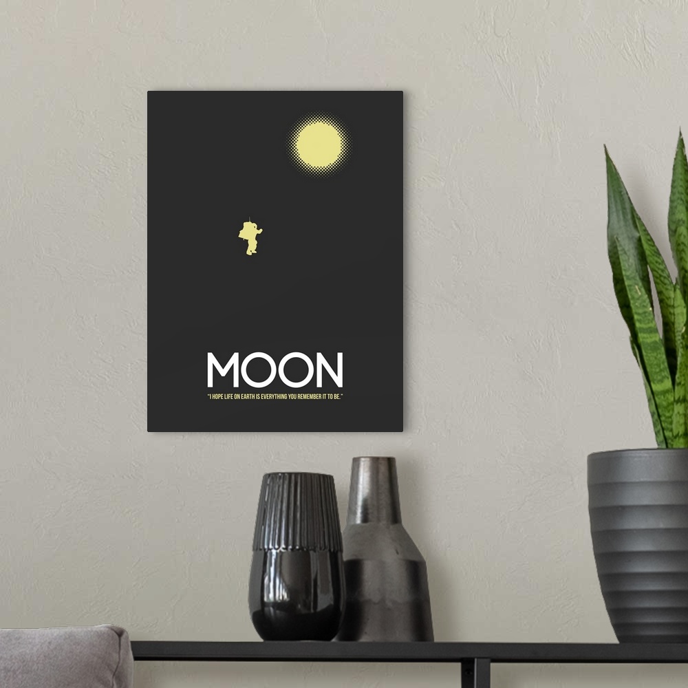 A modern room featuring Contemporary minimalist movie poster artwork of Moon.
