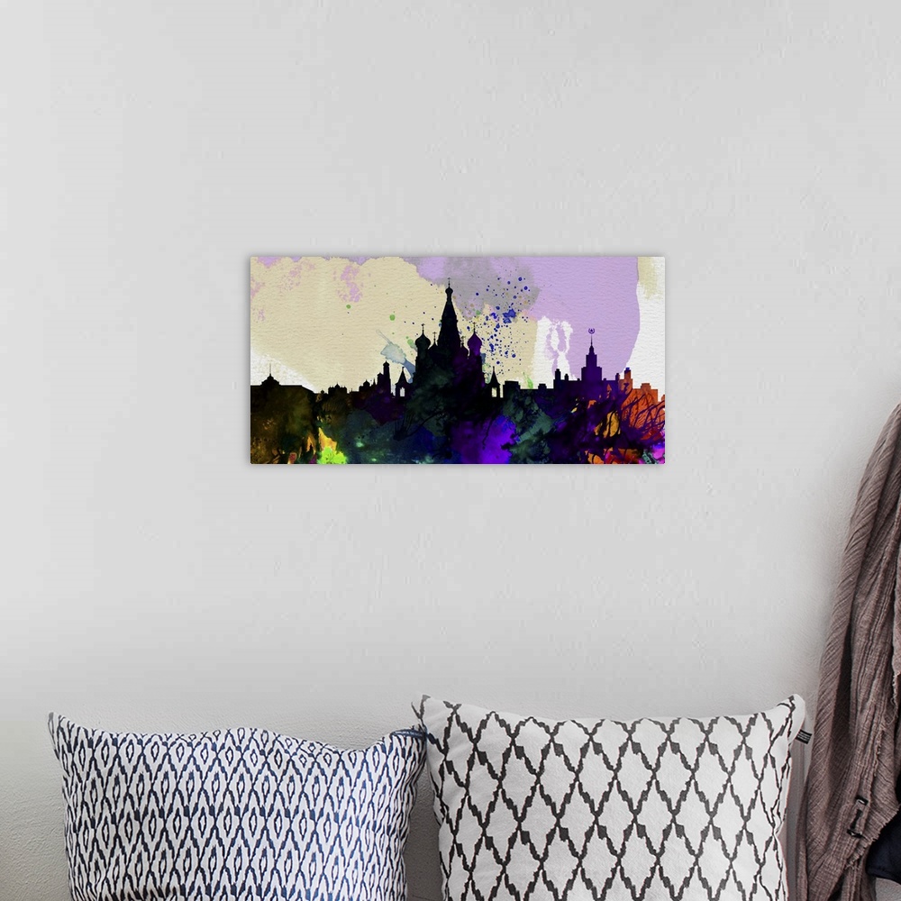 A bohemian room featuring Moscow City Skyline