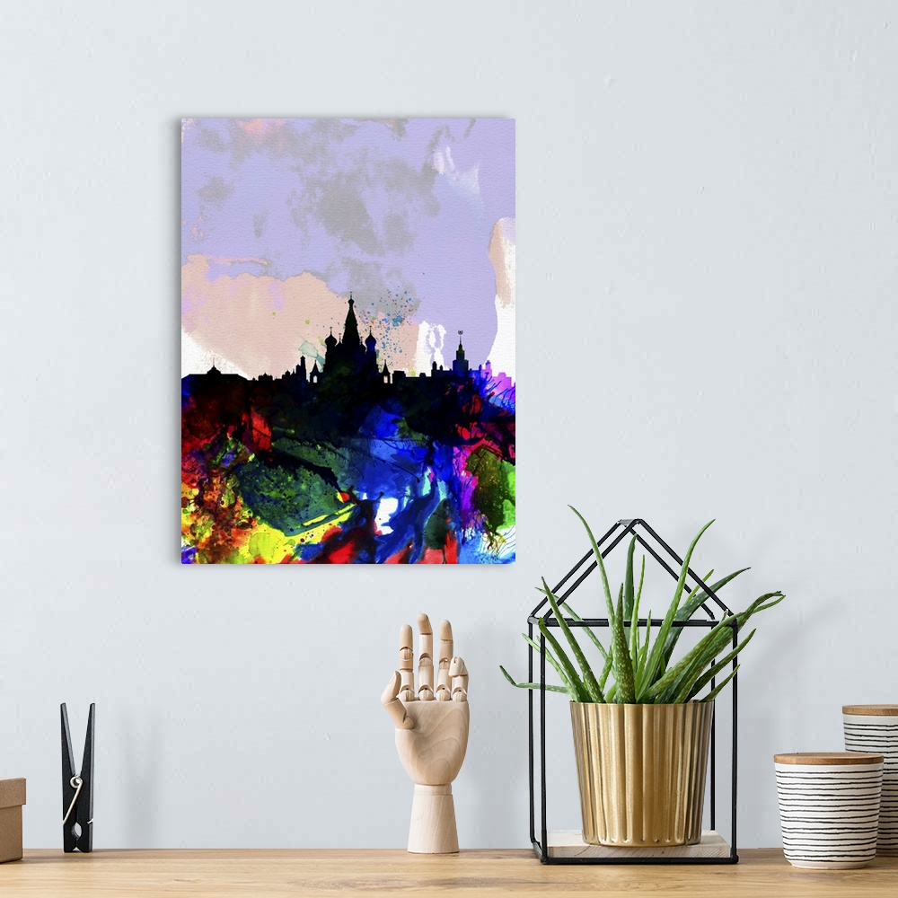 A bohemian room featuring Moscow Watercolor Skyline