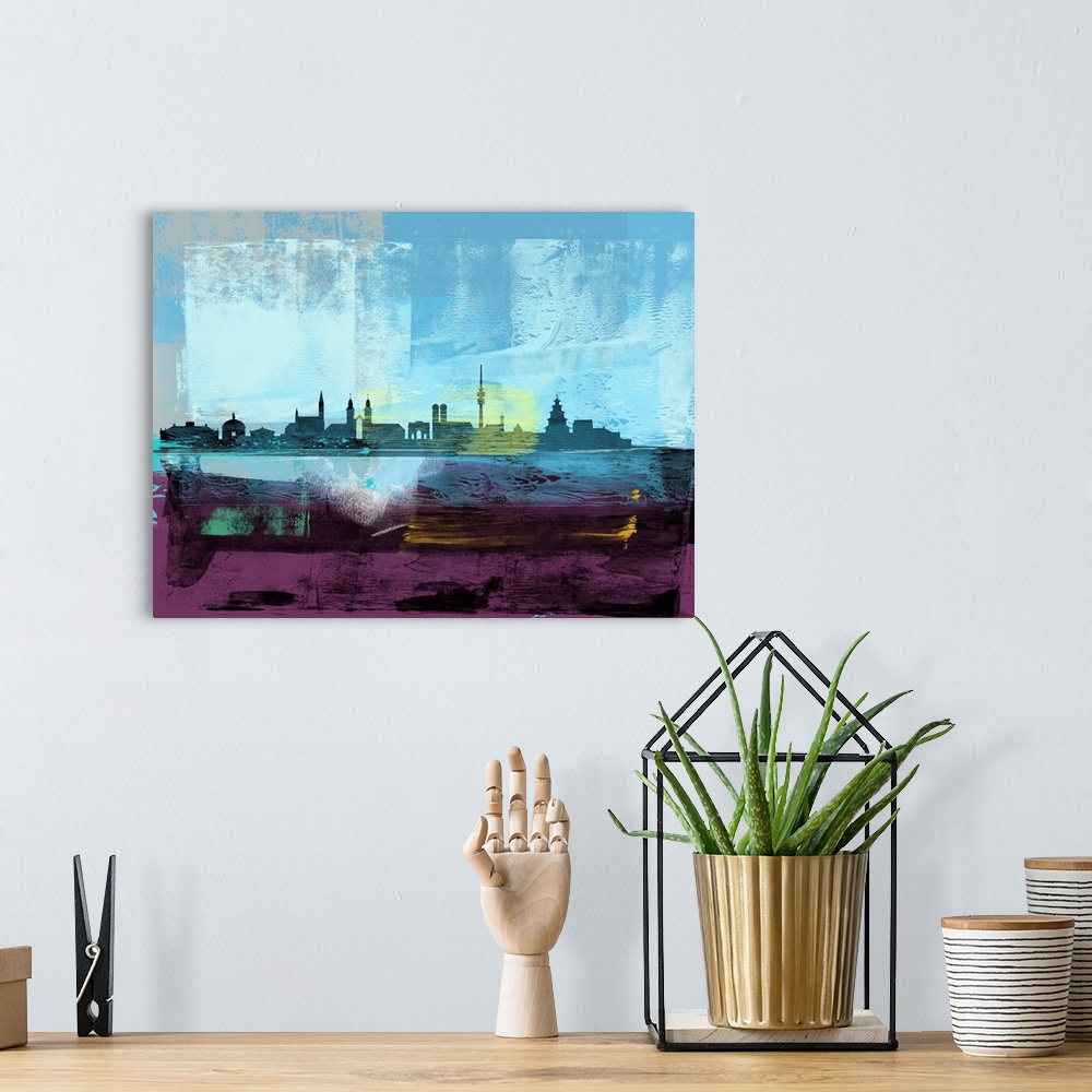 A bohemian room featuring Munich Abstract Skyline I