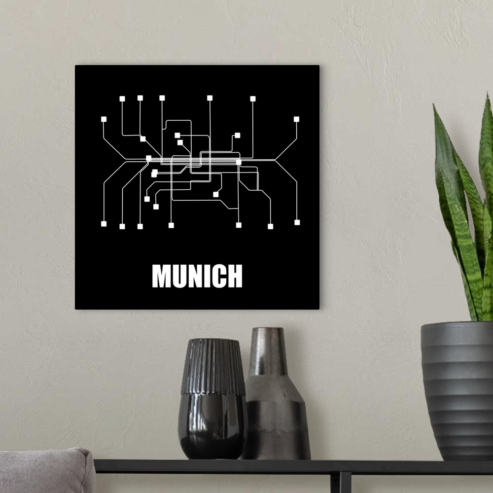 A modern room featuring Munich Black Subway Map