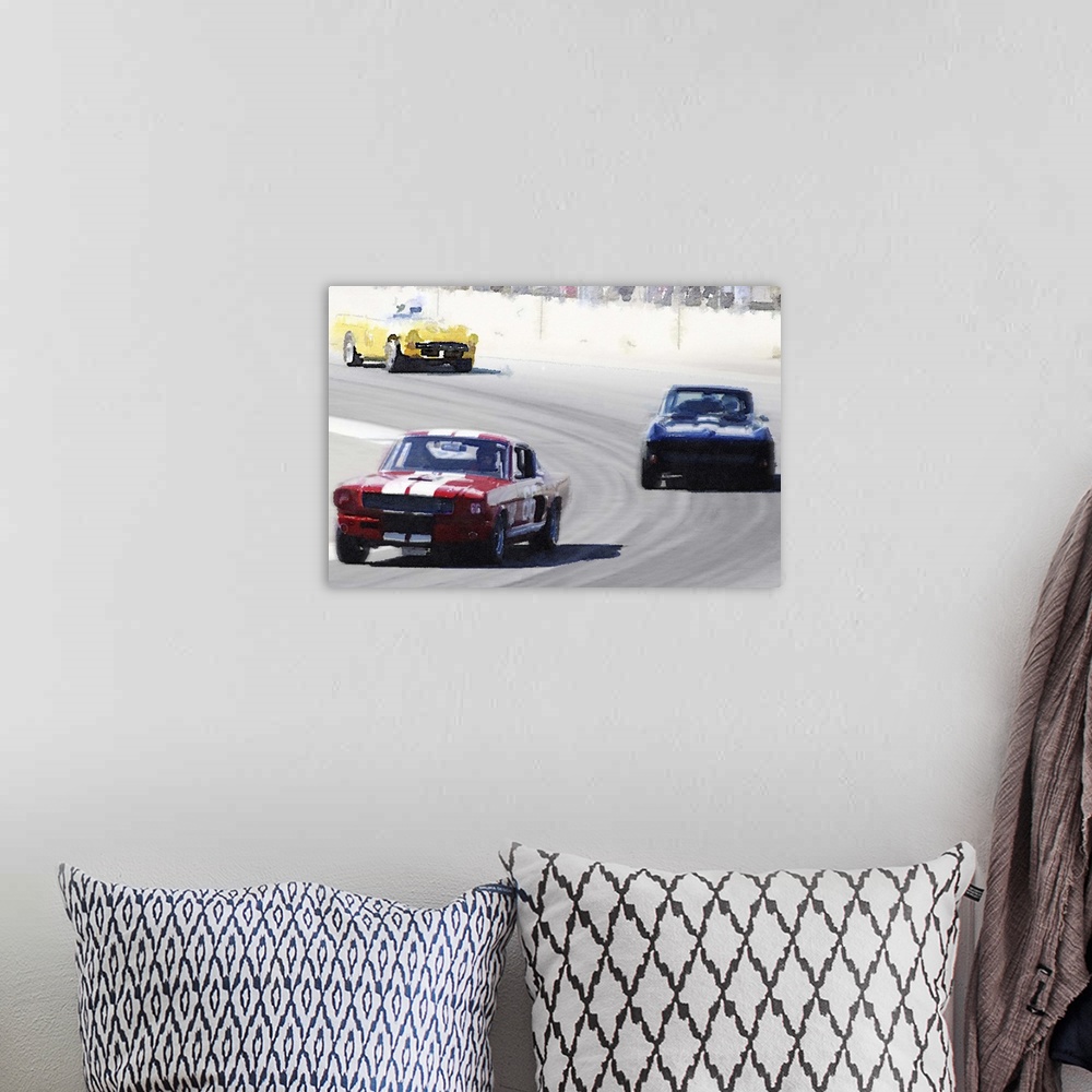 A bohemian room featuring Mustang and Corvette Racing Watercolor