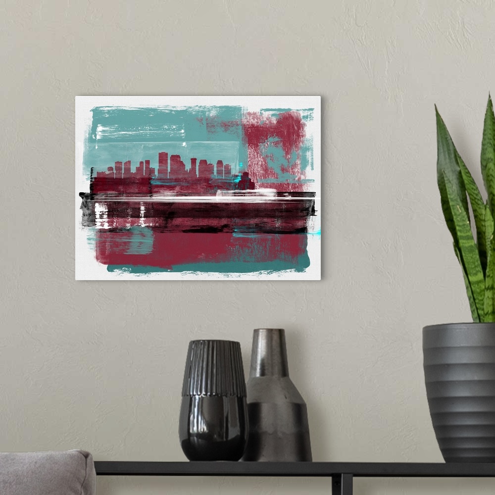 A modern room featuring New Orleans Abstract Skyline I