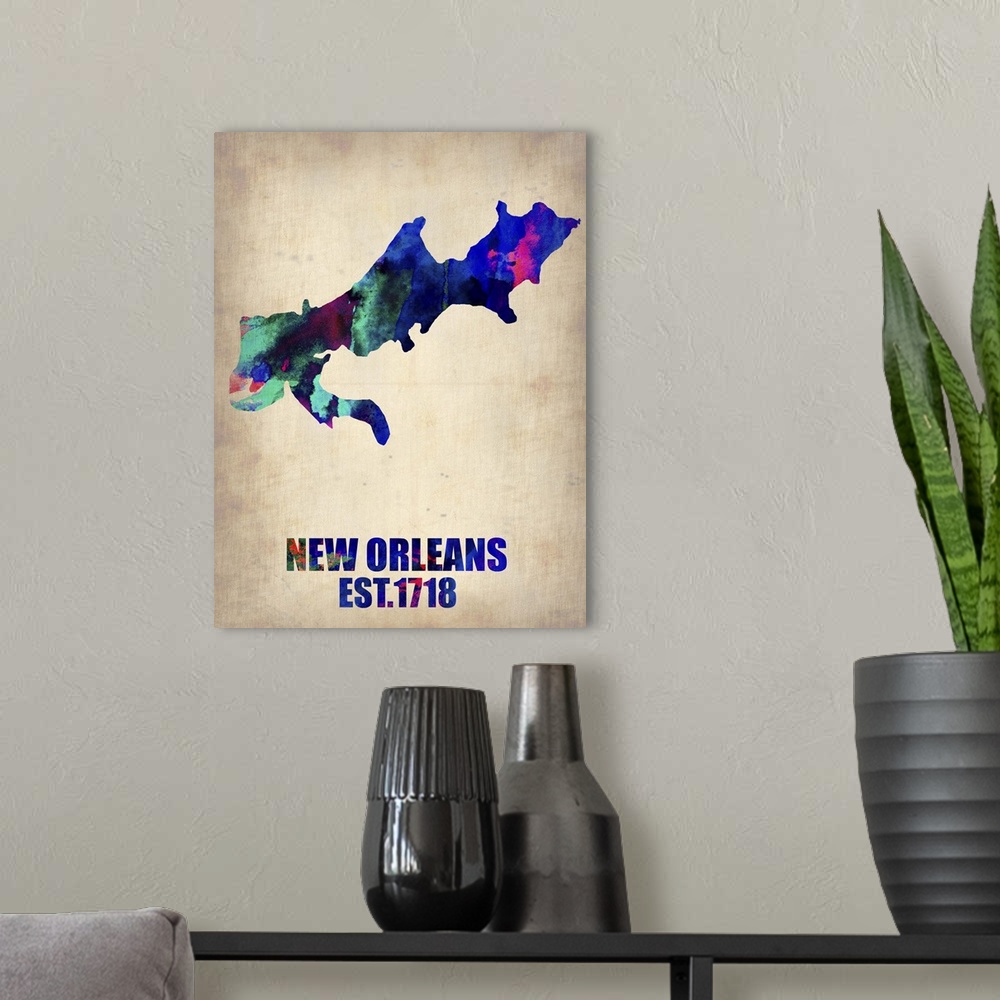 A modern room featuring New Orleans Watercolor Map