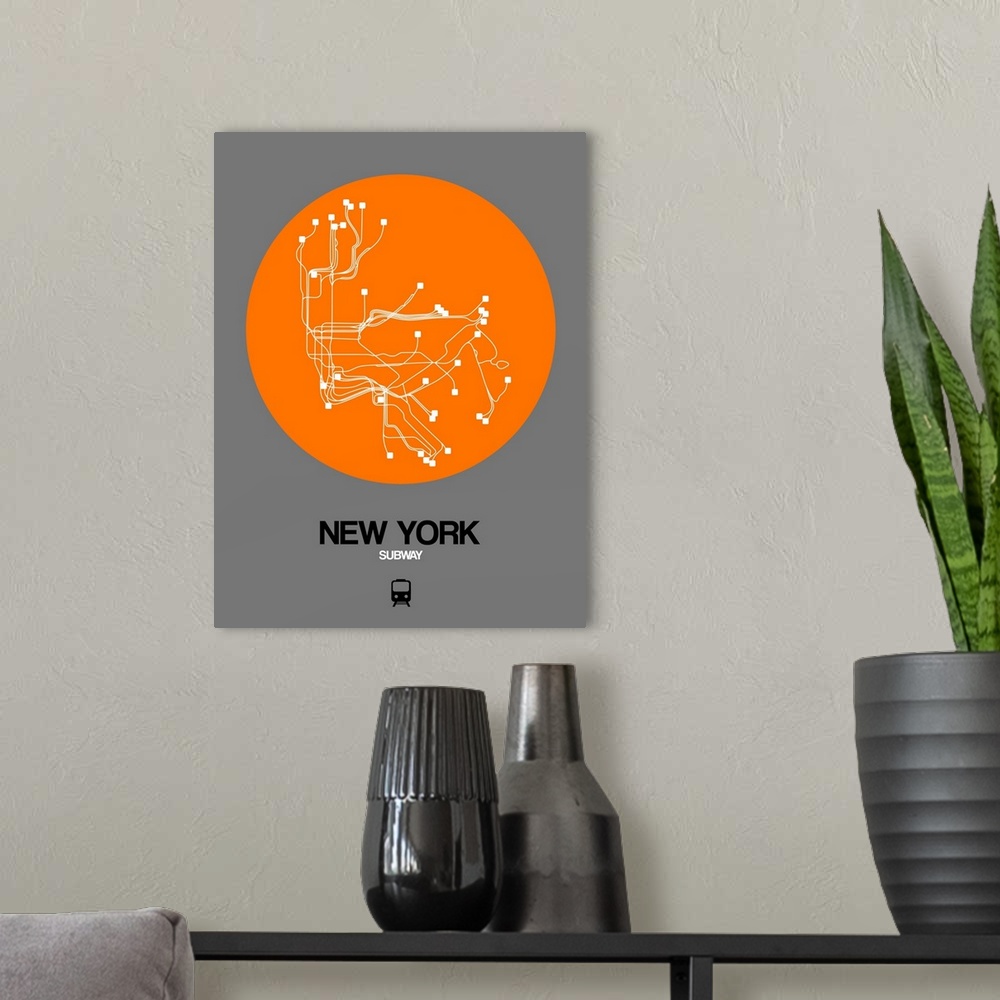 A modern room featuring New York Orange Subway Map