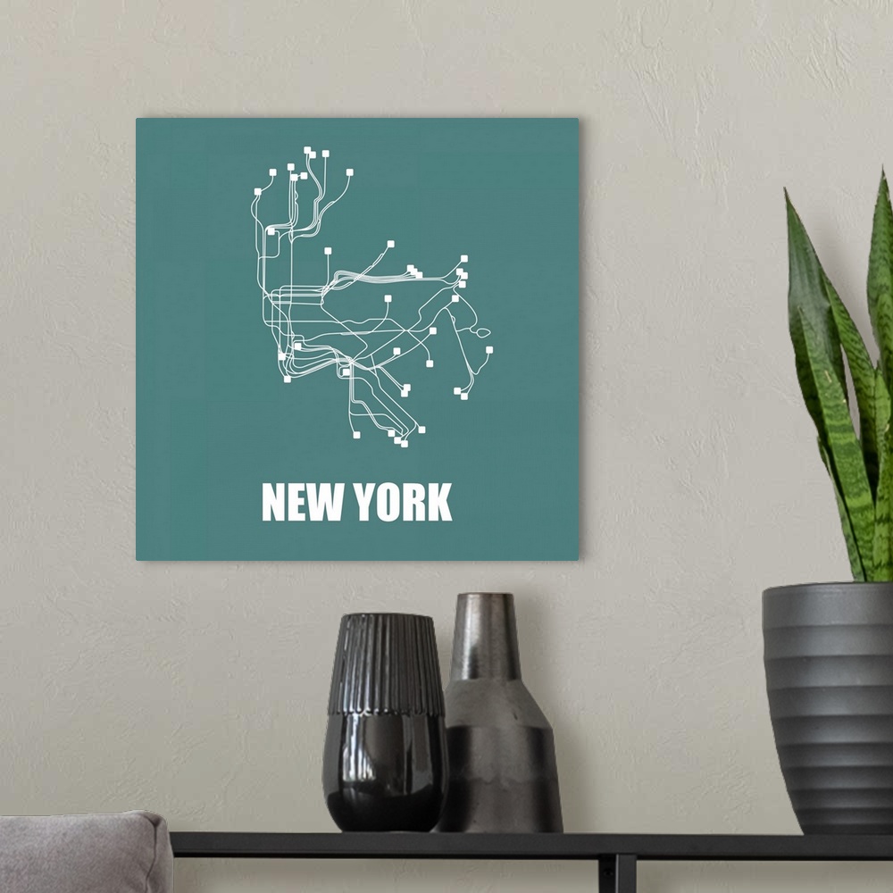 A modern room featuring New York Teal Subway Map