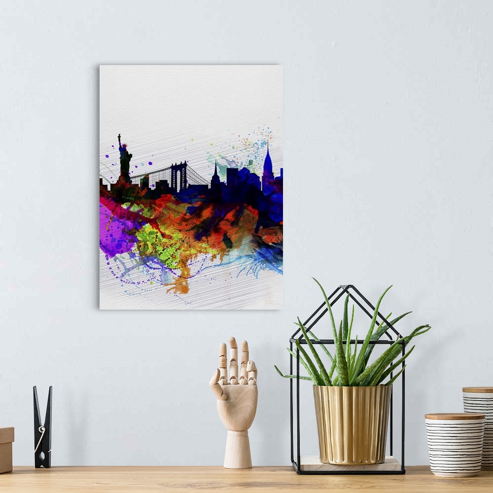 A bohemian room featuring New York Watercolor Skyline I