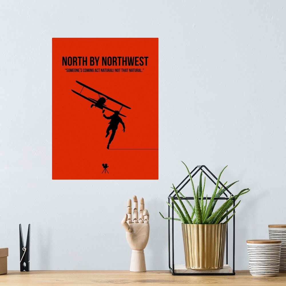 A bohemian room featuring Contemporary minimalist movie poster artwork of North By Northwest.