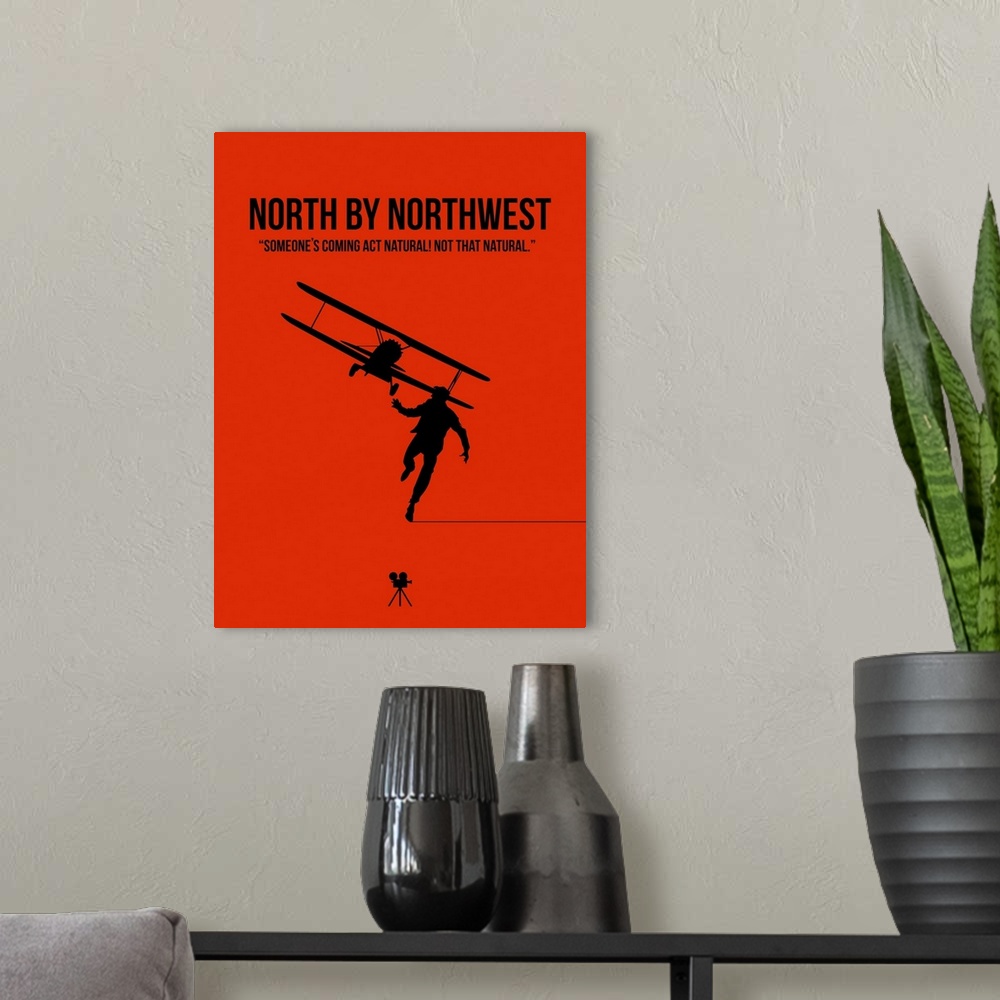 A modern room featuring Contemporary minimalist movie poster artwork of North By Northwest.