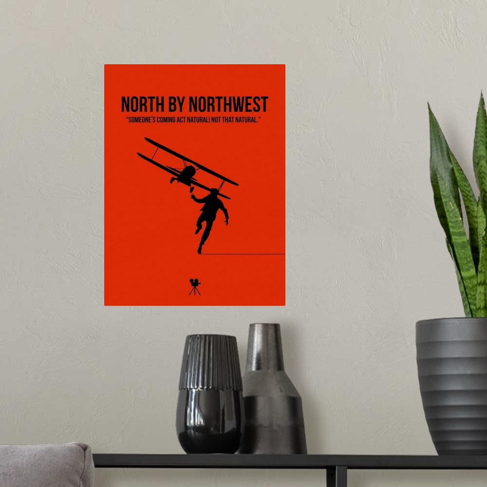 A modern room featuring Contemporary minimalist movie poster artwork of North By Northwest.