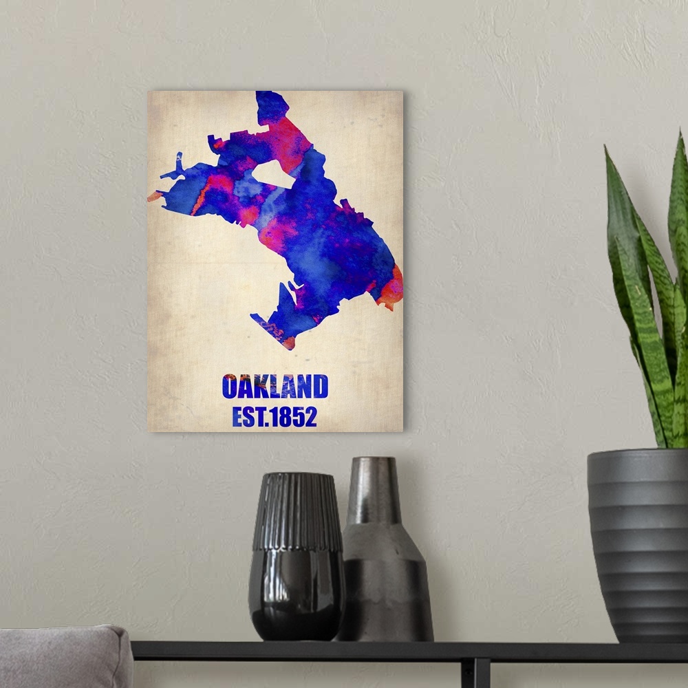 A modern room featuring Oakland Watercolor Map