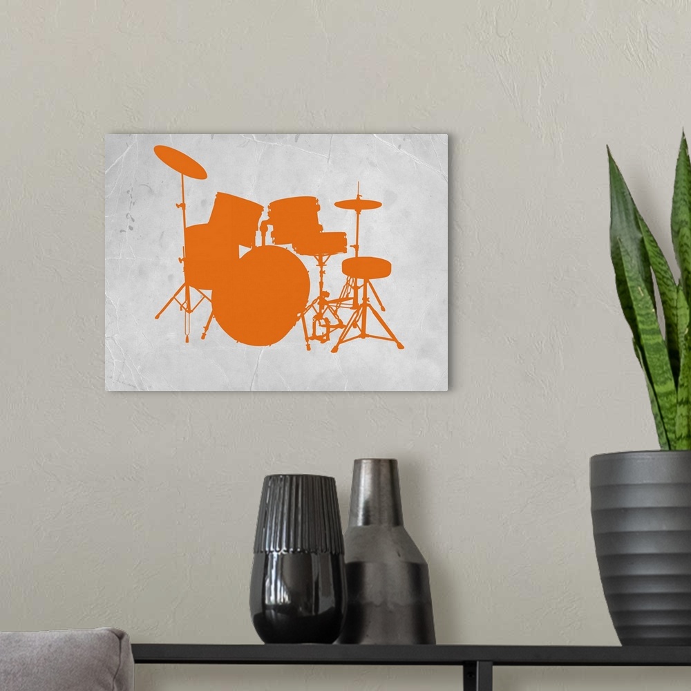 A modern room featuring Orange Drum Set