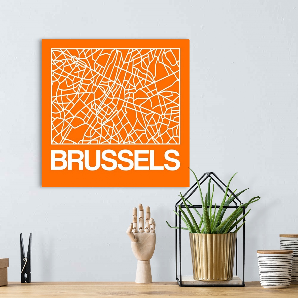 A bohemian room featuring Contemporary minimalist art map of the city streets of Brussels.