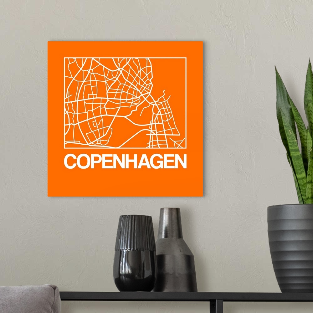 A modern room featuring Contemporary minimalist art map of the city streets of Copenhagen.