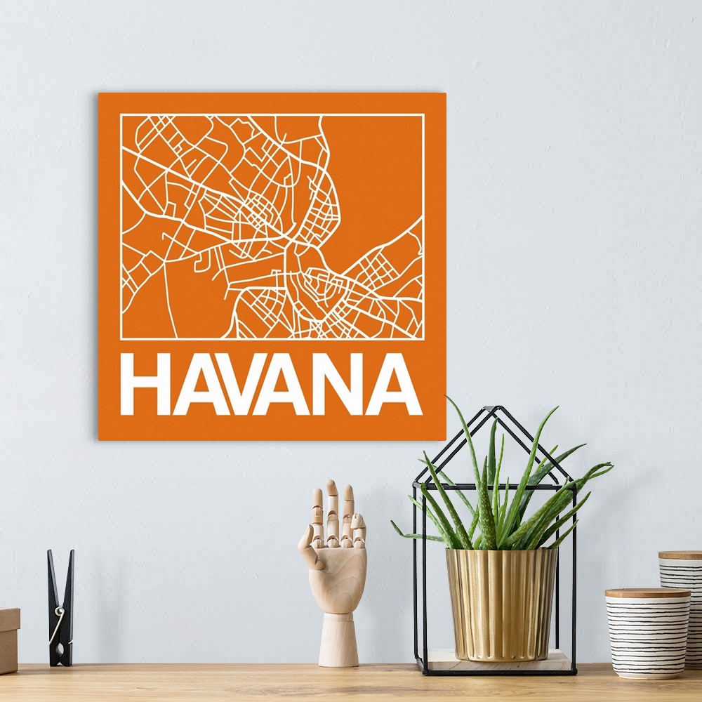 A bohemian room featuring Contemporary minimalist art map of the city streets of Havana.