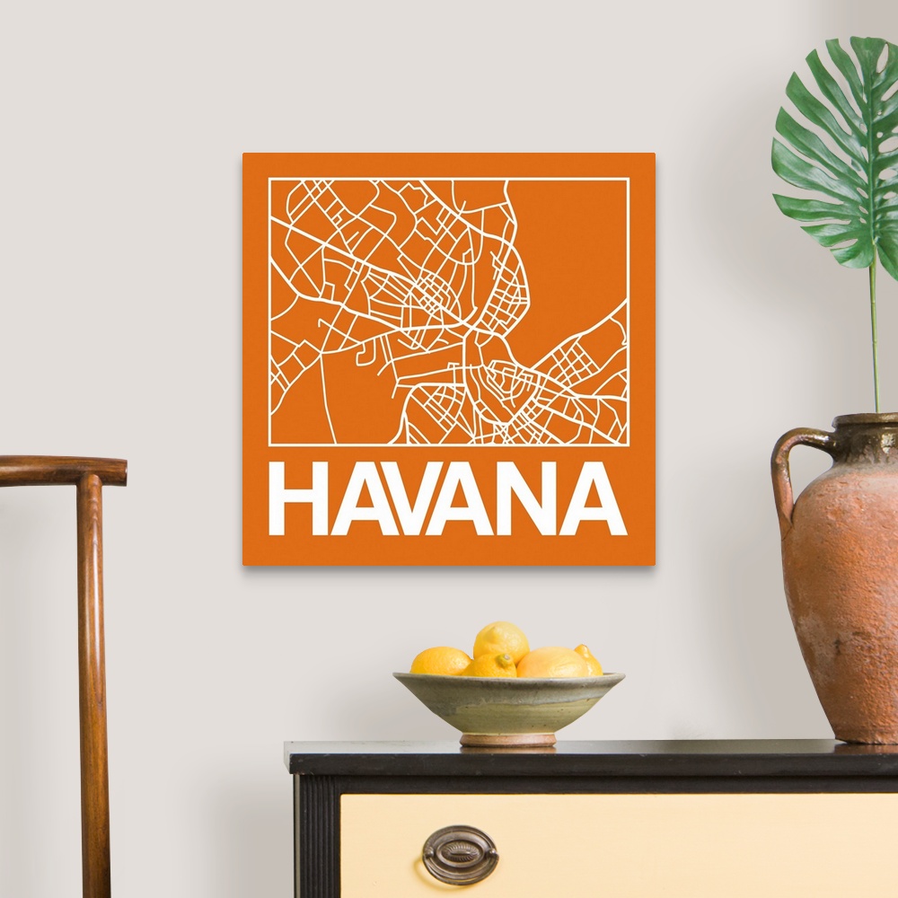 A traditional room featuring Contemporary minimalist art map of the city streets of Havana.
