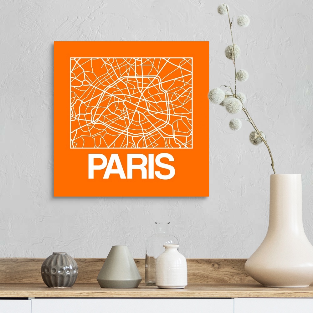 A farmhouse room featuring Contemporary minimalist art map of the city streets of Paris.