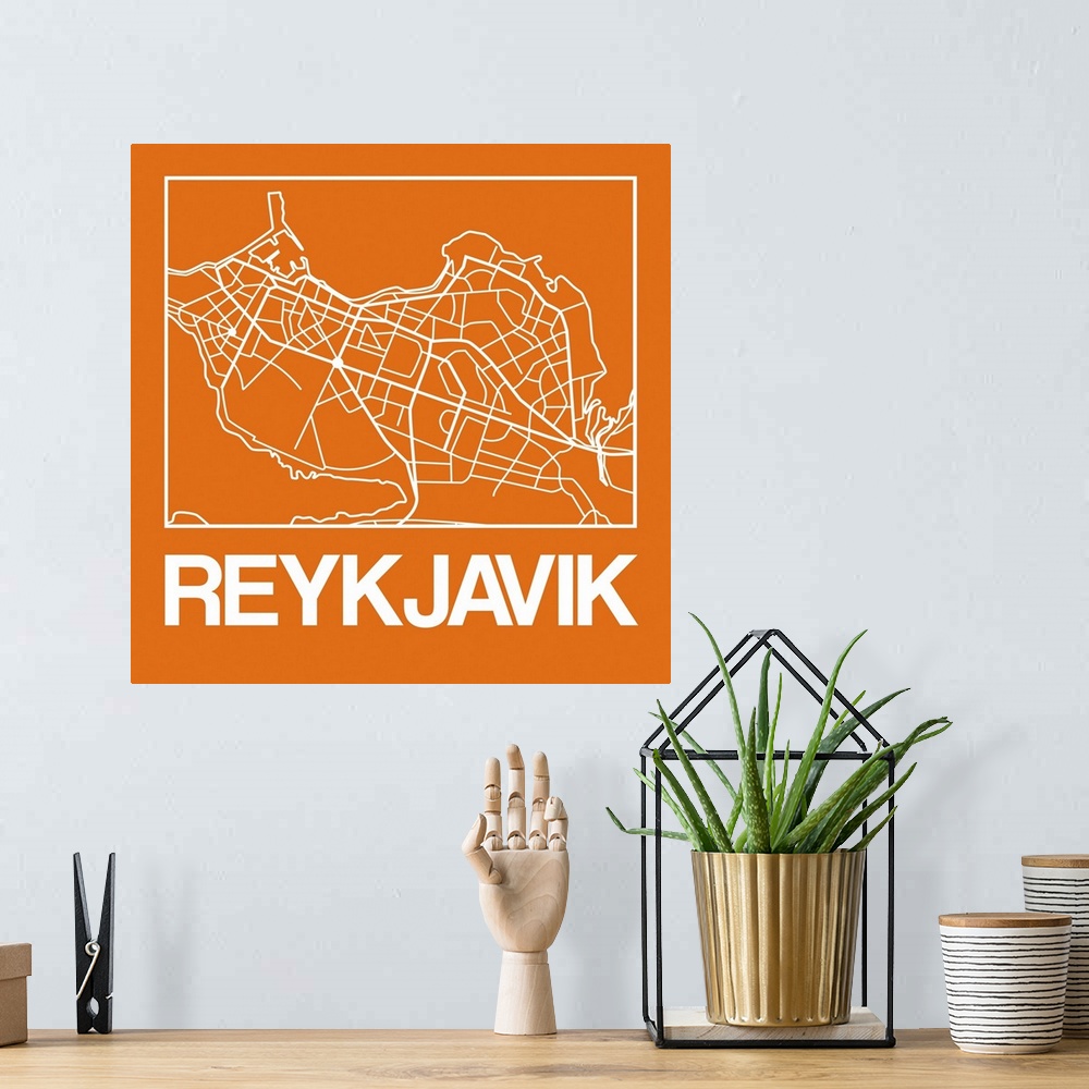 A bohemian room featuring Contemporary minimalist art map of the city streets of Reykjavik.