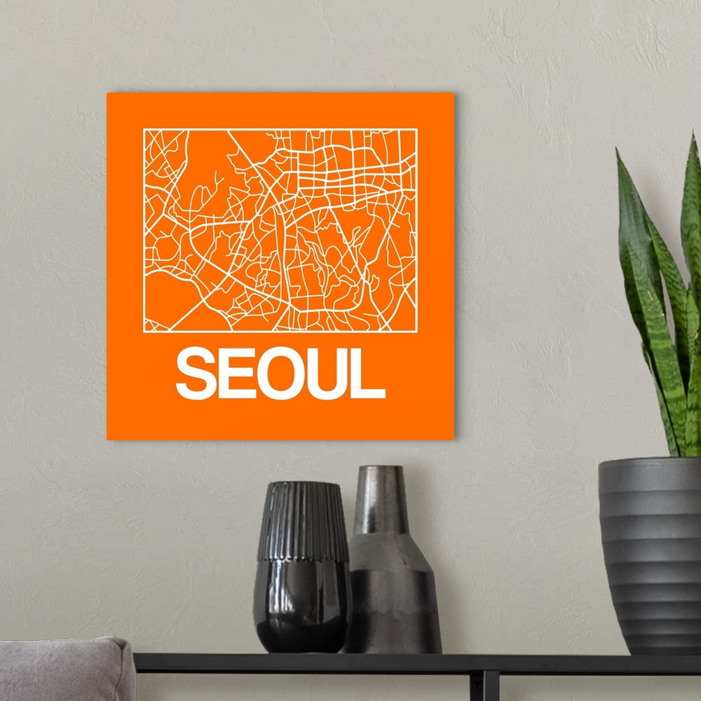 A modern room featuring Contemporary minimalist art map of the city streets of Seoul.