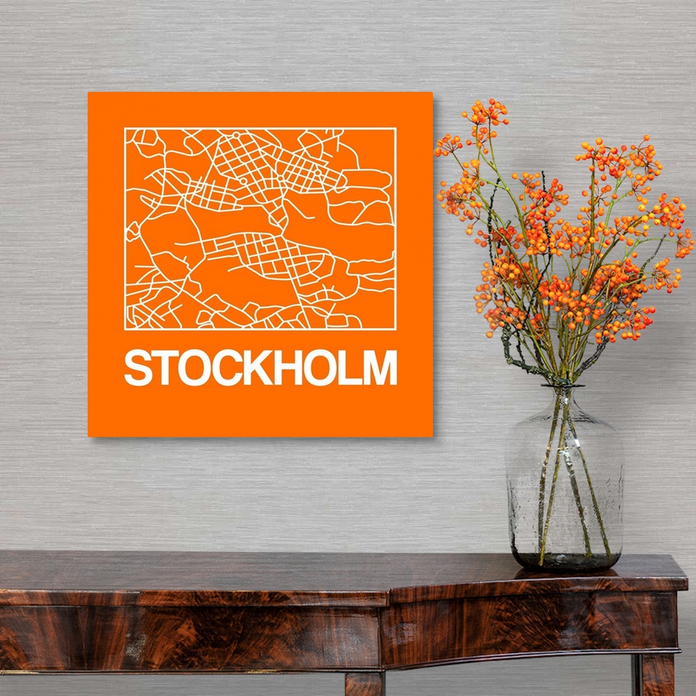 A traditional room featuring Contemporary minimalist art map of the city streets of Stockholm.