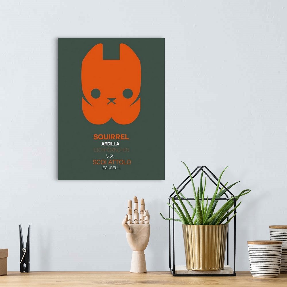 A bohemian room featuring Orange Squirrel Multilingual Poster