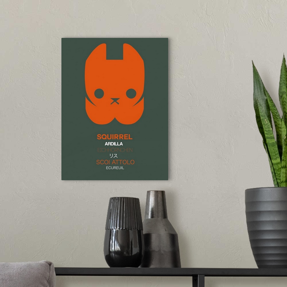 A modern room featuring Orange Squirrel Multilingual Poster