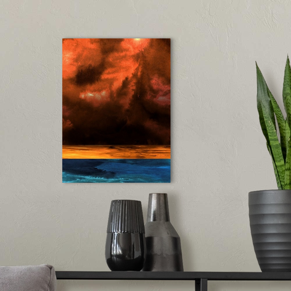 A modern room featuring Orange Sunset Watercolor