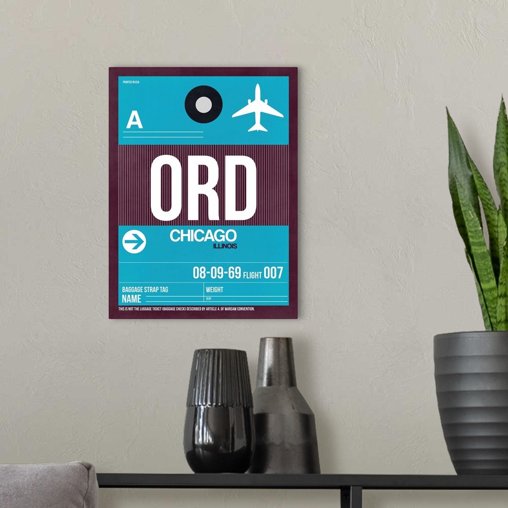 A modern room featuring ORD Chicago Luggage Tag I