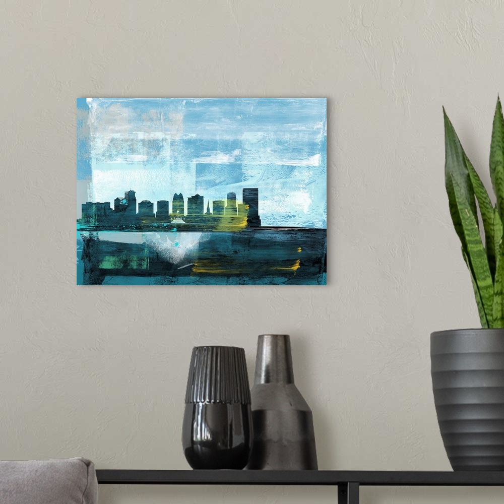 A modern room featuring Orlando Abstract Skyline I