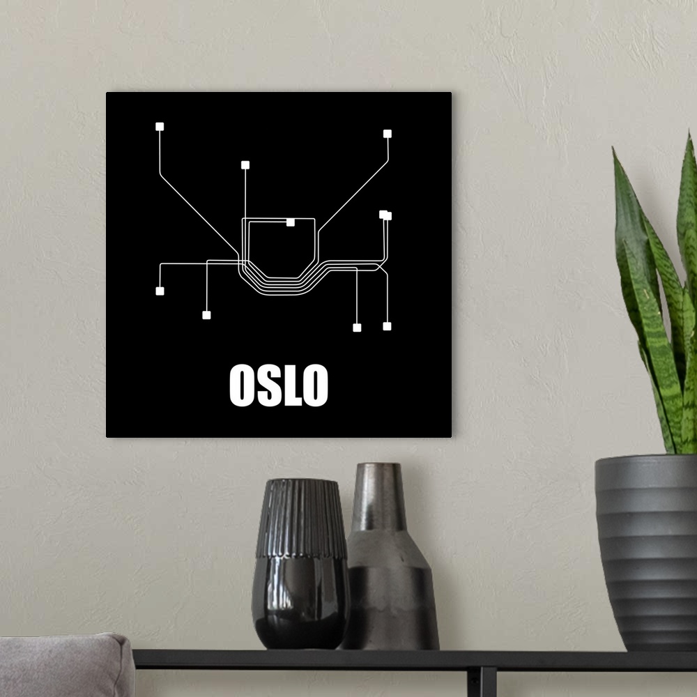 A modern room featuring Oslo Black Subway Map