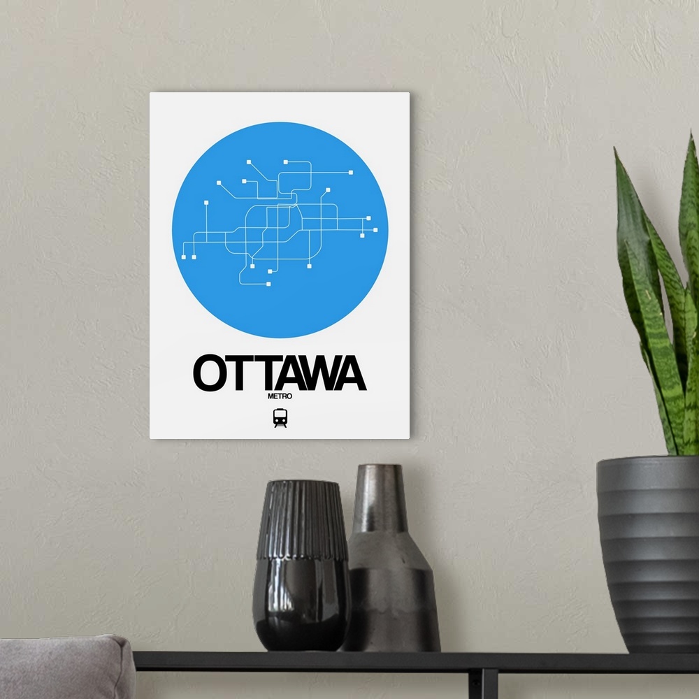 A modern room featuring Ottawa Blue Subway Map