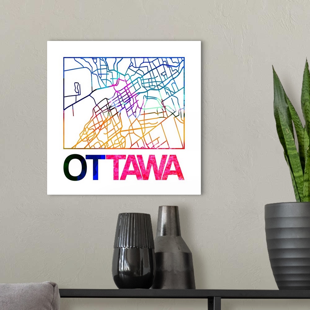 A modern room featuring Colorful map of the streets of Ottawa, Canada.