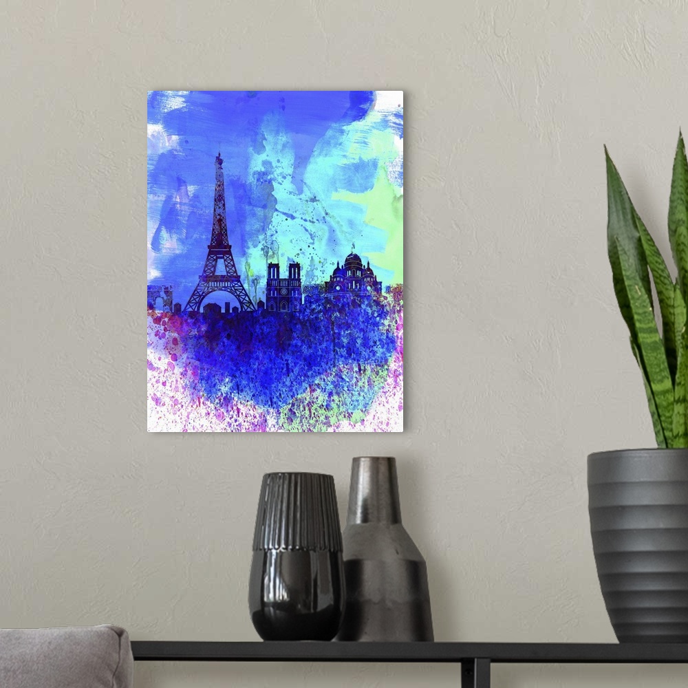 A modern room featuring Paris Watercolor Skyline