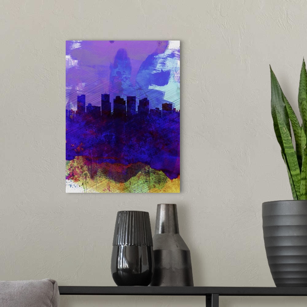 A modern room featuring Phoenix Watercolor Skyline I